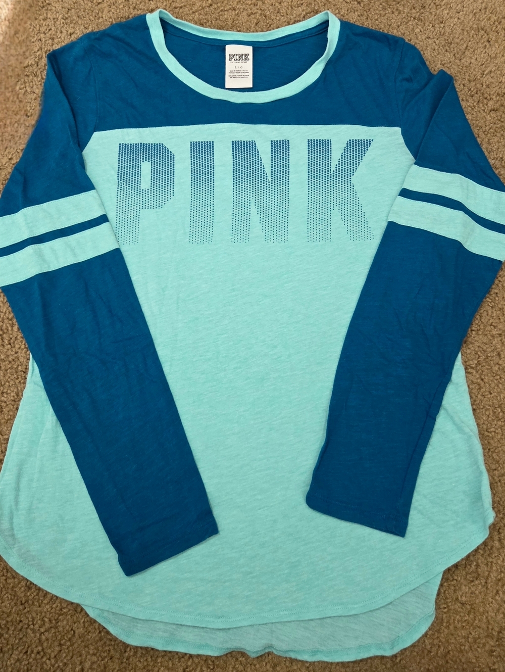 PINK Victoria's Secret Gradient Spellout Long Sleeved Vintage Tee
